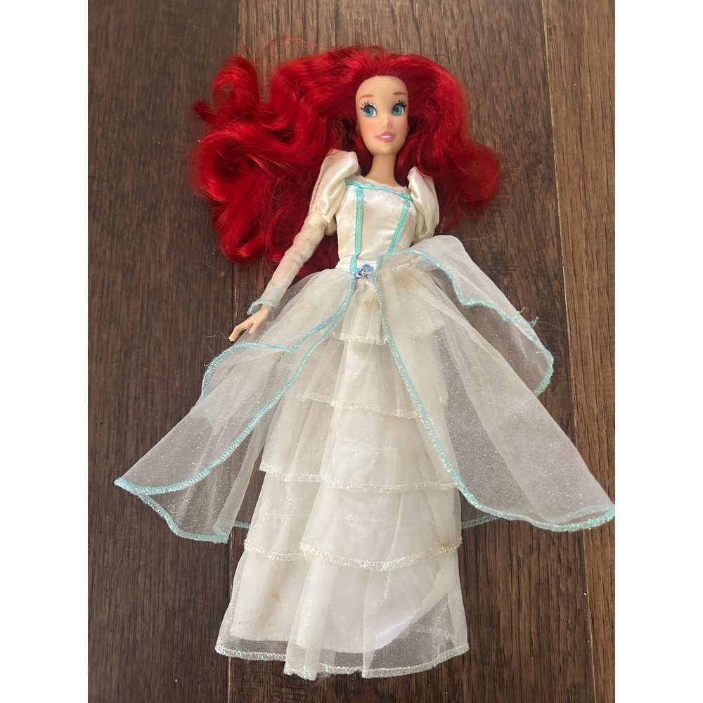 Disney Princess Ariel The Little Mermaid Doll in White Wedding Gown Red Hair